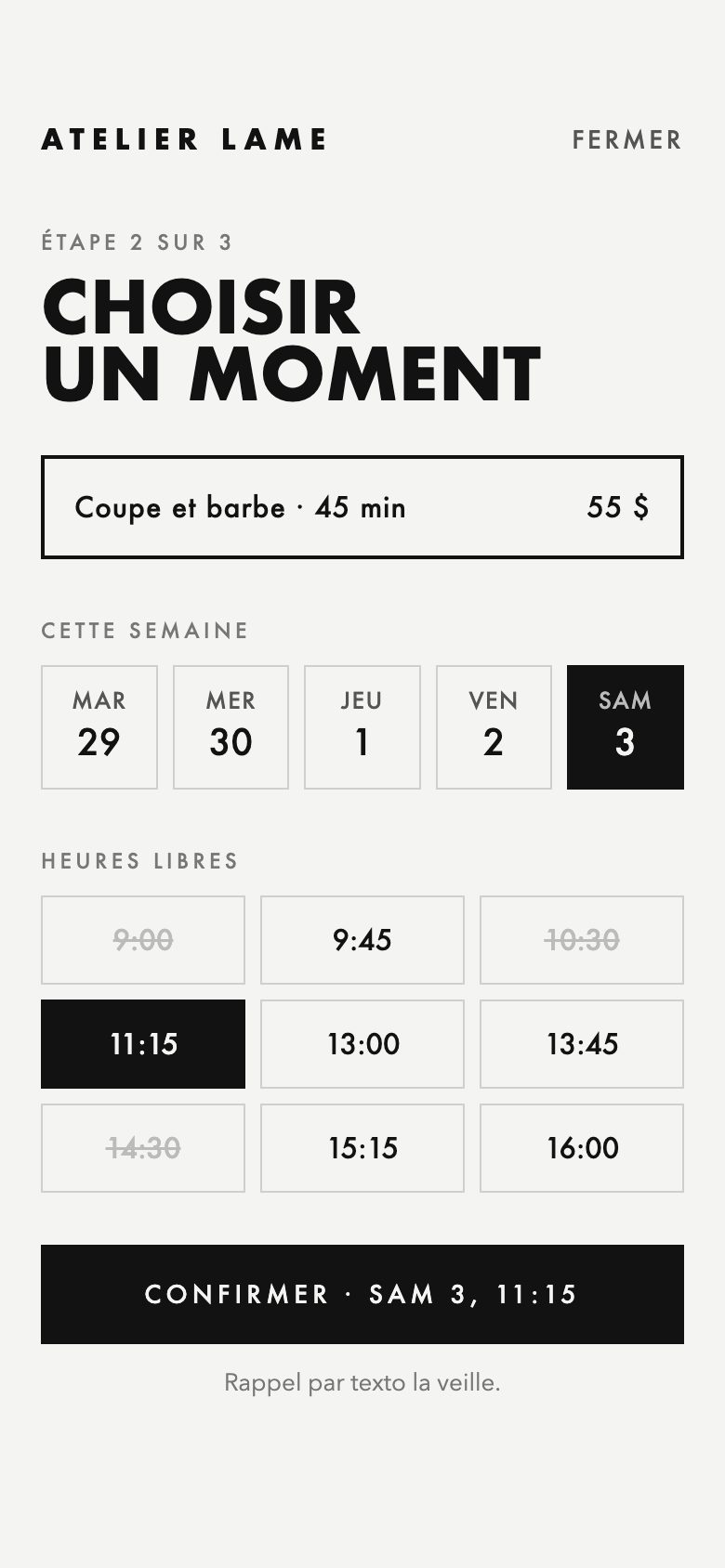 Concept de réservation en ligne pour un barbier