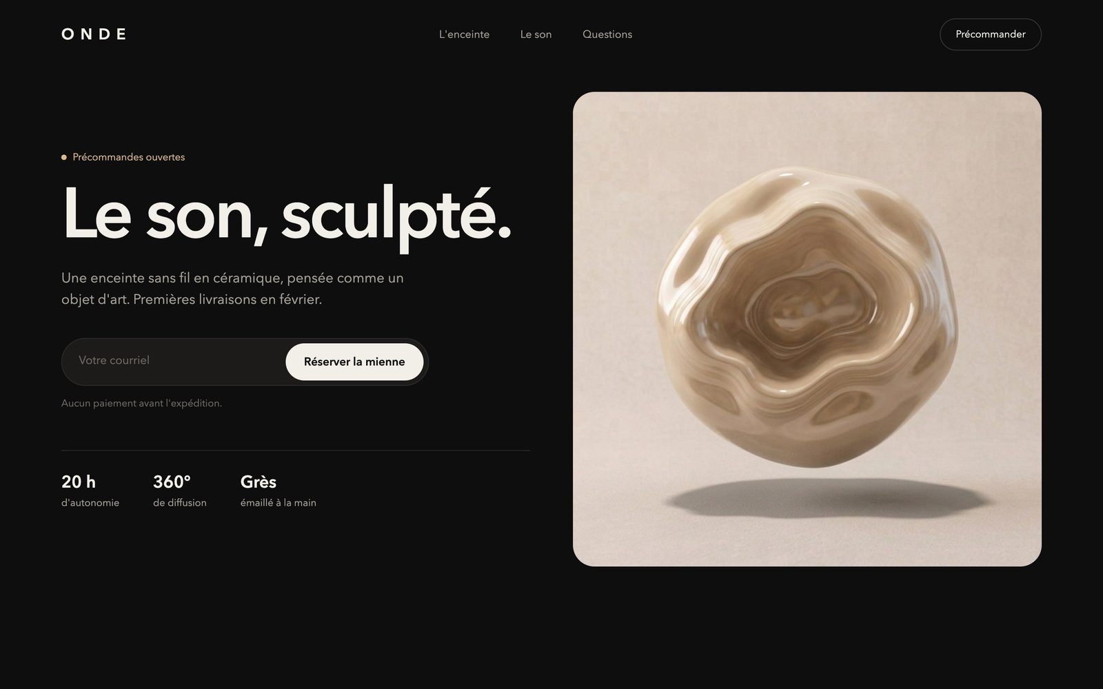 Concept de page de lancement pour une enceinte, Onde